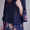 Umgee Navy Kate Floral Peplum Blouse