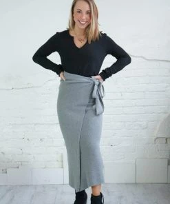 Umgee Luna Grey Midi Wrap Skirt Apparel
