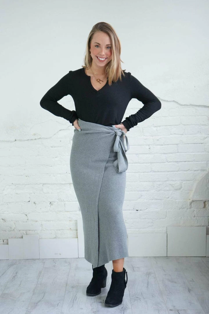 Umgee Luna Grey Midi Wrap Skirt Apparel 2 Umgee Luna Grey Midi Wrap Skirt Apparel