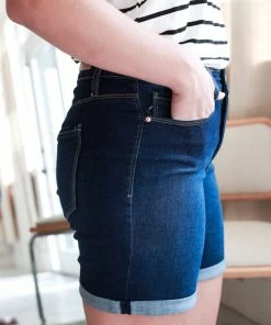 YMI Jeans USA Royalty High Rise Rolled Cuff Shorts In Dark Wash Apparel