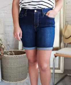 YMI Jeans USA Royalty High Rise Rolled Cuff Shorts In Dark Wash Apparel