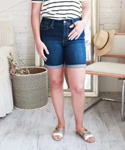 YMI Jeans USA Royalty High Rise Rolled Cuff Shorts In Dark Wash Apparel