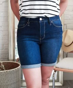 YMI Jeans USA Royalty High Rise Rolled Cuff Shorts In Dark Wash Apparel