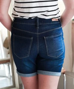 YMI Jeans USA Royalty High Rise Rolled Cuff Shorts In Dark Wash Apparel