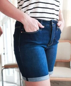 YMI Jeans USA Royalty High Rise Rolled Cuff Shorts In Dark Wash Apparel