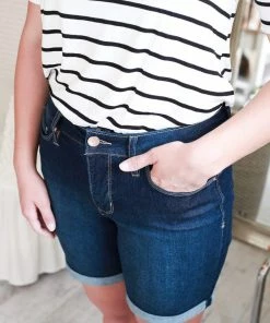 YMI Jeans USA Royalty High Rise Rolled Cuff Shorts In Dark Wash Apparel