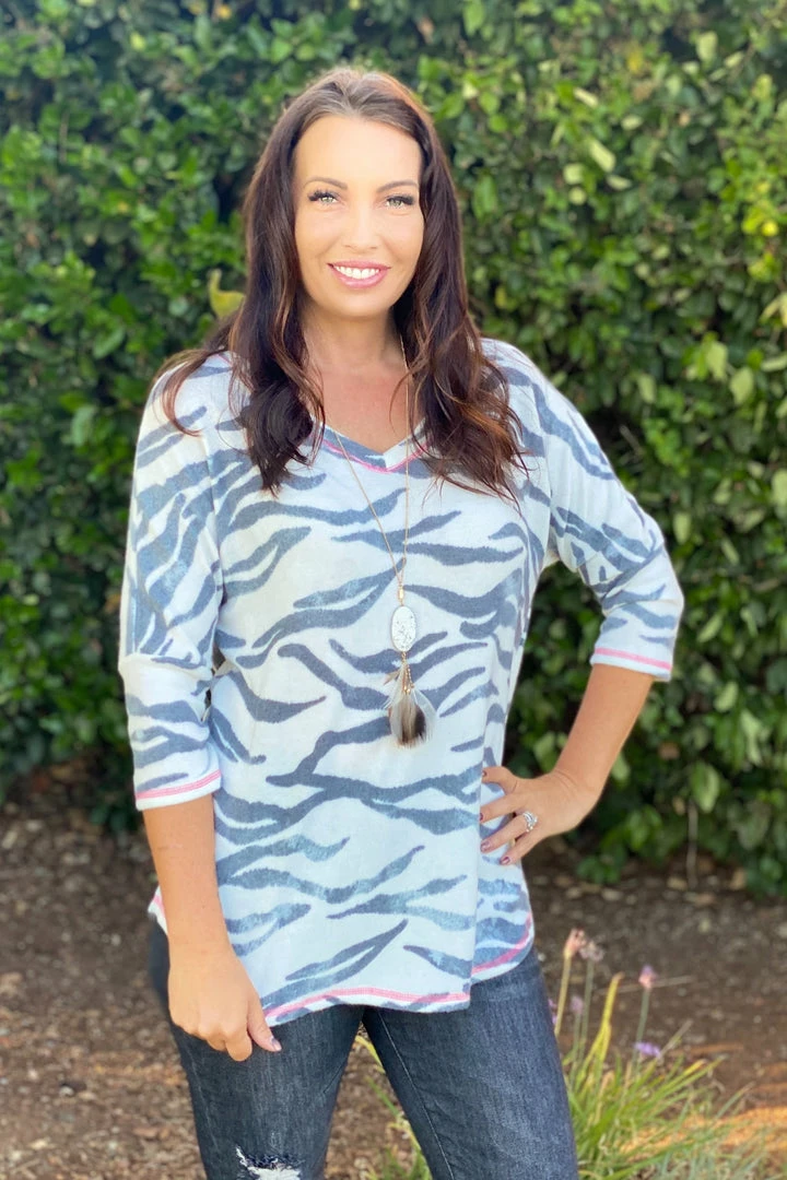 Boutique Simplified Zebra Diva 3/4 Sleeve Top 5 Boutique Simplified Zebra Diva 3/4 Sleeve Top