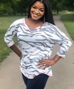 Boutique Simplified Zebra Diva 3/4 Sleeve Top