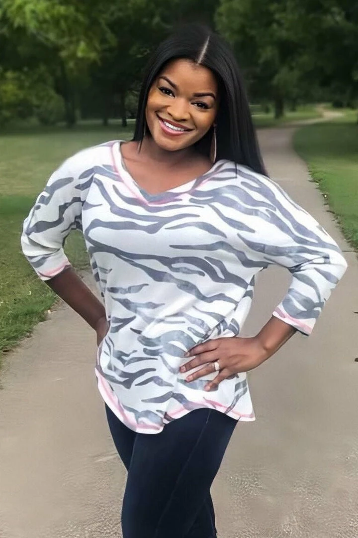 Boutique Simplified Zebra Diva 3/4 Sleeve Top 1 Boutique Simplified Zebra Diva 3/4 Sleeve Top