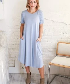 Zenana Jane A-Line Short Sleeve Dress In Ash Rose Apparel