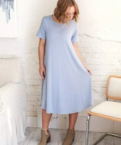 Zenana Jane A-Line Short Sleeve Dress In Ash Rose Apparel