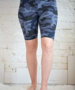 Zenana Trousers + Leggings + Denim Blue Camo Biker Shorts