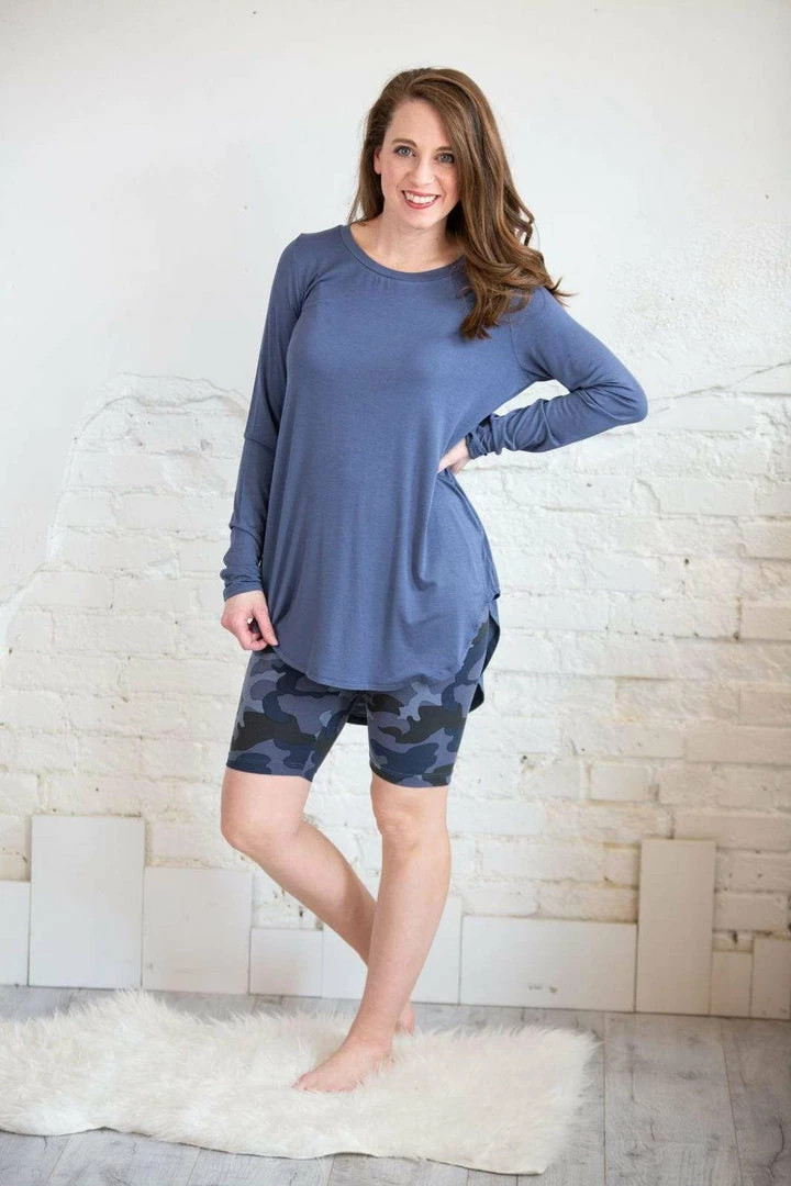 Zenana Trousers + Leggings + Denim Blue Camo Biker Shorts 1 Zenana Trousers + Leggings + Denim Blue Camo Biker Shorts