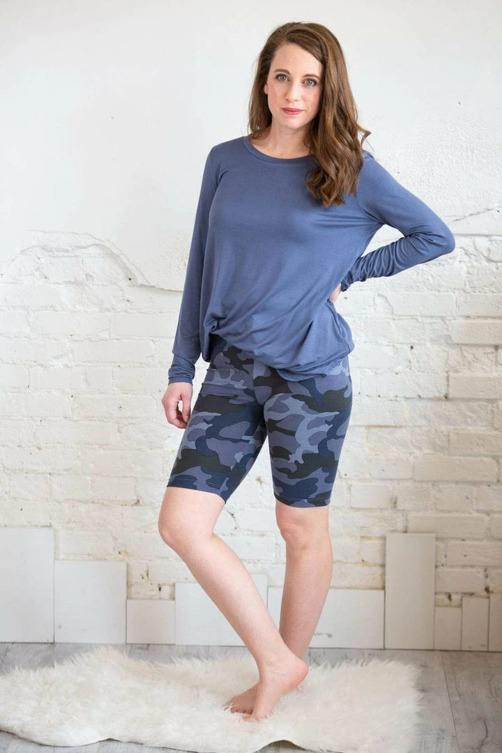 Zenana Trousers + Leggings + Denim Blue Camo Biker Shorts 4 Zenana Trousers + Leggings + Denim Blue Camo Biker Shorts