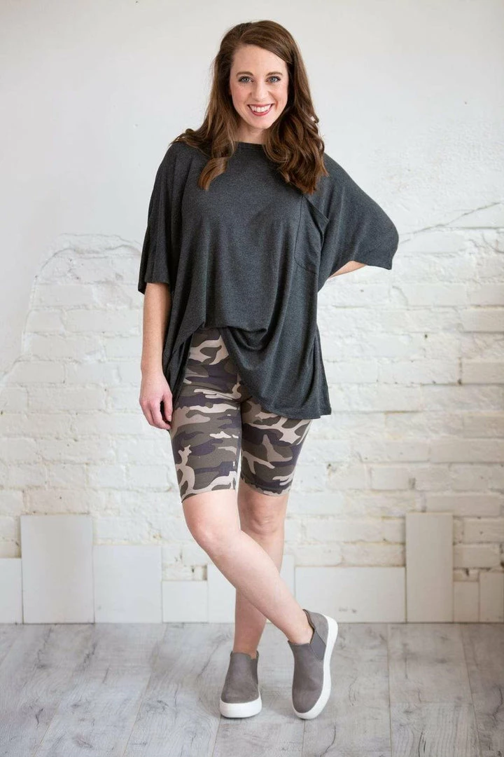 Zenana Trousers + Leggings + Denim Olive Camo Biker Shorts 1 Zenana Trousers + Leggings + Denim Olive Camo Biker Shorts