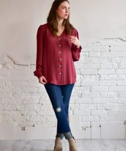 Zenana Tops Matilda Puff Sleeve Button Down Shirt
