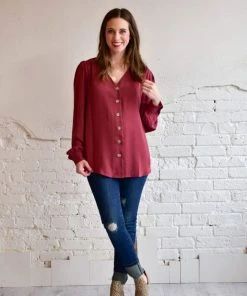 Zenana Tops Matilda Puff Sleeve Button Down Shirt