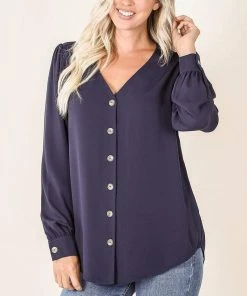 Zenana Tops Matilda Puff Sleeve Button Down Shirt