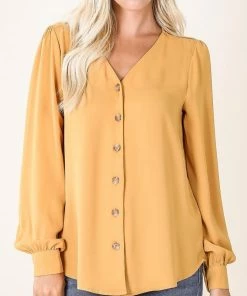Zenana Tops Matilda Puff Sleeve Button Down Shirt