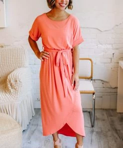 Zenana Falling For You Deep Coral Tulip Dress