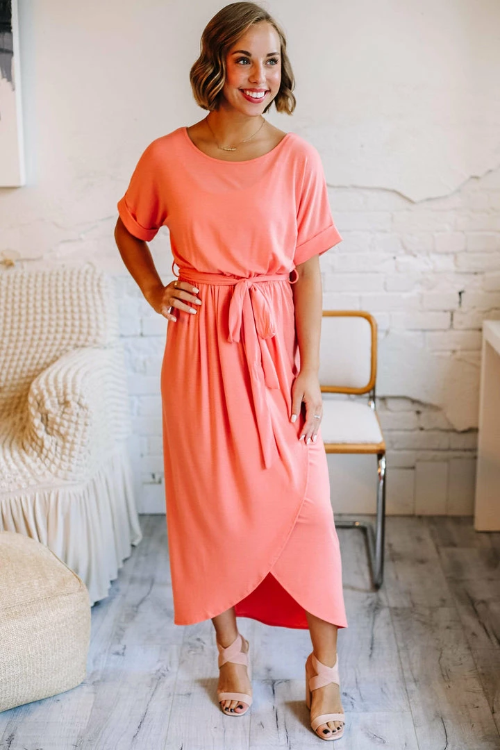 Zenana Falling For You Deep Coral Tulip Dress 1 Zenana Falling For You Deep Coral Tulip Dress