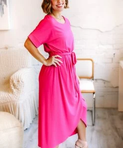 Zenana Apparel Falling For You Hot Pink Tulip Dress