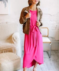 Zenana Apparel Falling For You Hot Pink Tulip Dress