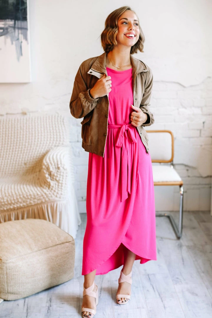 Zenana Apparel Falling For You Hot Pink Tulip Dress 2 Zenana Apparel Falling For You Hot Pink Tulip Dress