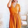 Zenana Grace'd Brushed Dress In Mustard Apparel