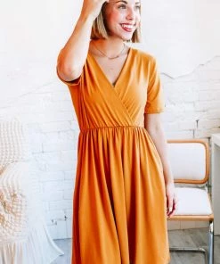 Zenana Grace'd Brushed Dress In Mustard Apparel