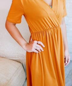 Zenana Grace'd Brushed Dress In Mustard Apparel