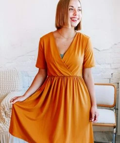Zenana Grace'd Brushed Dress In Mustard Apparel