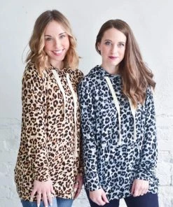 Zenana Leopard Print Hoodie (Tan & Grey) (GHG-L)