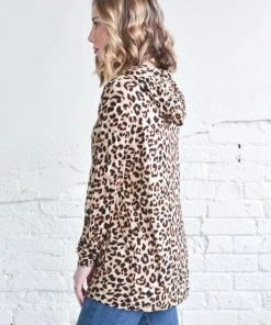 Zenana Leopard Print Hoodie (Tan & Grey) (GHG-L)