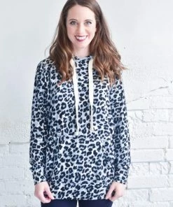 Zenana Leopard Print Hoodie (Tan & Grey) (GHG-L)