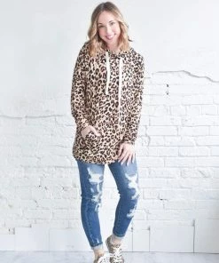 Zenana Leopard Print Hoodie (Tan & Grey) (GHG-L)