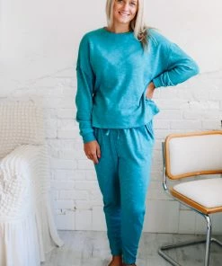 Zenana Lounging Around Teal Set