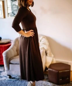 Zenana Apparel Kennedy Pleat Midi Dress In Chocolate 8 Zenana Apparel Kennedy Pleat Midi Dress In Chocolate