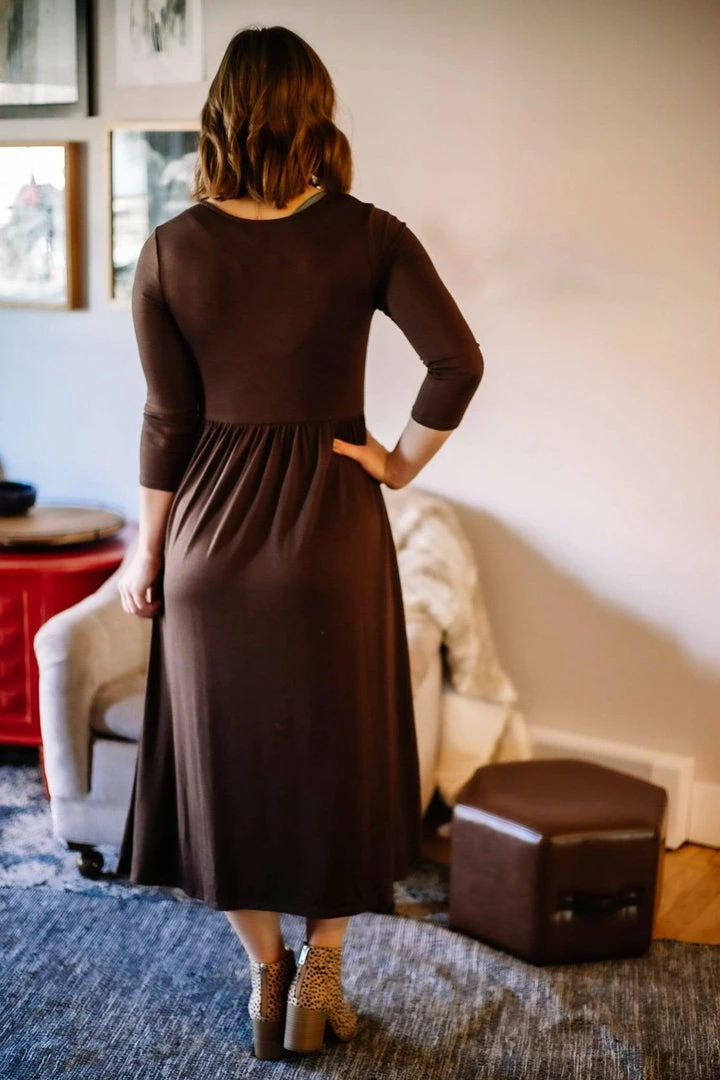 Zenana Apparel Kennedy Pleat Midi Dress In Chocolate 4 Zenana Apparel Kennedy Pleat Midi Dress In Chocolate