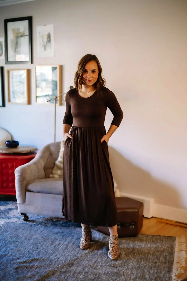 Zenana Apparel Kennedy Pleat Midi Dress In Chocolate 6 Zenana Apparel Kennedy Pleat Midi Dress In Chocolate