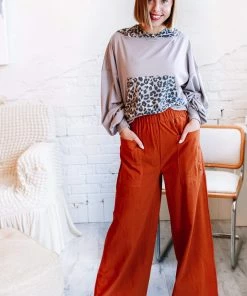 Zenana It's The Day Woven Cotton Wide Leg Trouser In Light Grey Blue Apparel