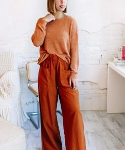 Zenana It's The Day Woven Cotton Wide Leg Trouser In Light Grey Blue Apparel