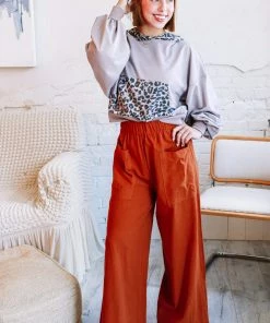 Zenana It's The Day Woven Cotton Wide Leg Trouser In Light Grey Blue Apparel