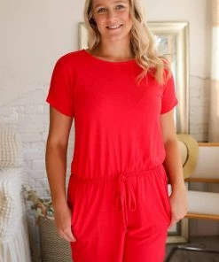 Zenana Silvy Short Sleeve Romper In Ruby 5 Zenana Silvy Short Sleeve Romper In Ruby
