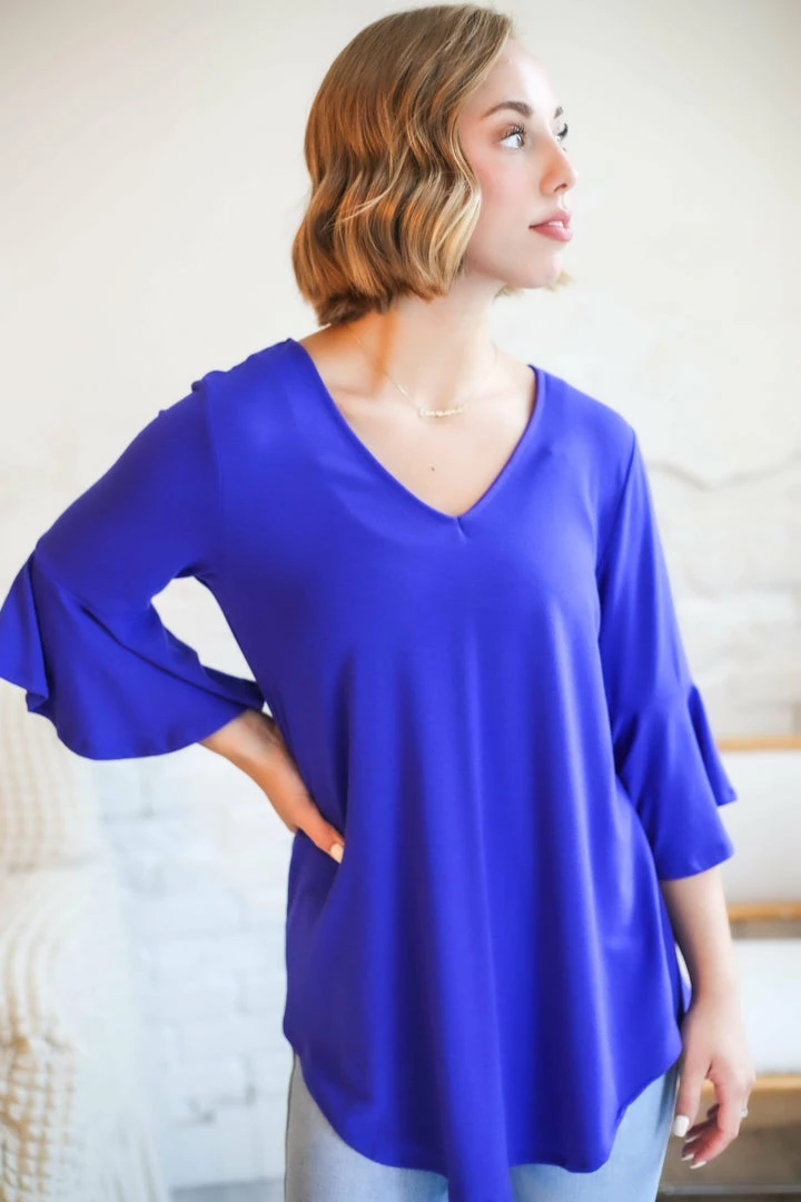 Zenana Waterfall Blouse In Bright Blue Apparel 4 Zenana Waterfall Blouse In Bright Blue Apparel