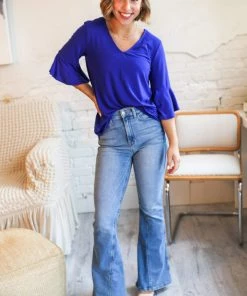 Zenana Waterfall Blouse In Bright Blue Apparel 6 Zenana Waterfall Blouse In Bright Blue Apparel