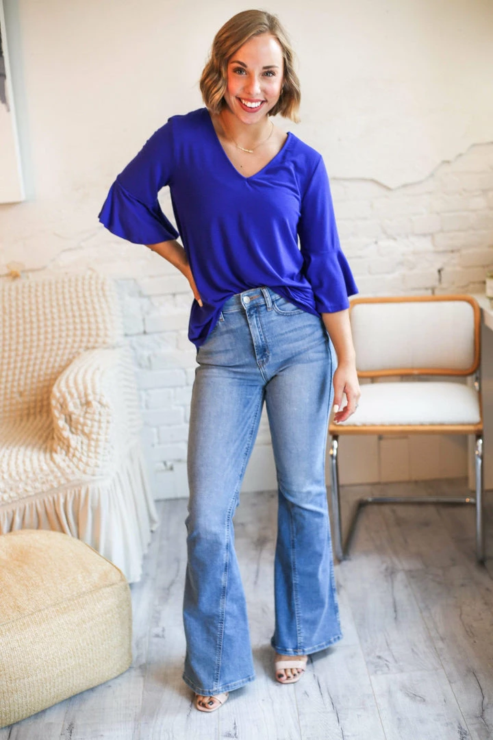 Zenana Waterfall Blouse In Bright Blue Apparel 3 Zenana Waterfall Blouse In Bright Blue Apparel