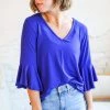 Zenana Waterfall Blouse In Bright Blue Apparel