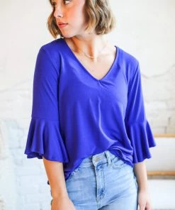 Zenana Waterfall Blouse In Bright Blue Apparel