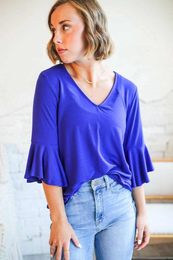 Zenana Waterfall Blouse In Bright Blue Apparel 1 Zenana Waterfall Blouse In Bright Blue Apparel